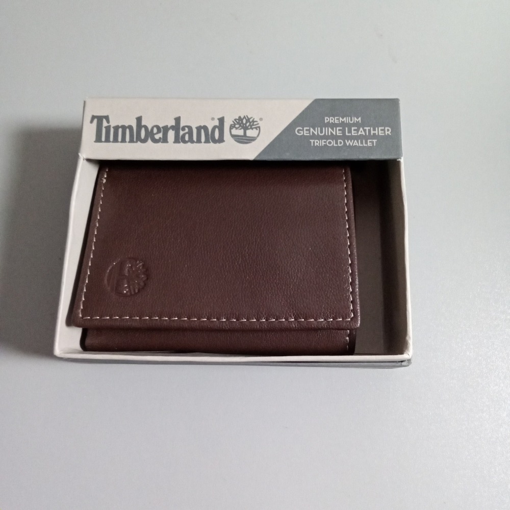 Timberland Mens Brown Genuine Leather Trifold Wallet with Box New
